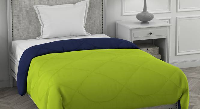 Ekiya Navy Blue-Parrot Green Solid 250 GSM Microfiber Single Bed Comforter (Single Size, Navy Blue & Parrot Green) by Urban Ladder - Front View Design 1 - 480012