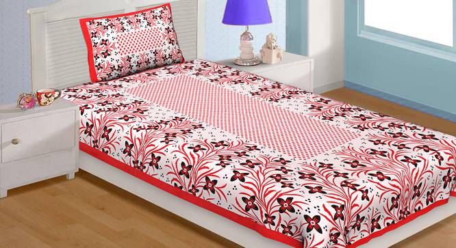 Colley Red Abstract 120 TC Cotton Single Size Bedsheet with 1 Pillow Cover (Red, Single Size) by Urban Ladder - Front View Design 1 - 480020