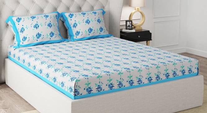 Tim Blue Abstract 180 TC Cotton Double Size Bedsheet with 2 Pillow Covers (Blue, Double Size) by Urban Ladder - Front View Design 1 - 480052