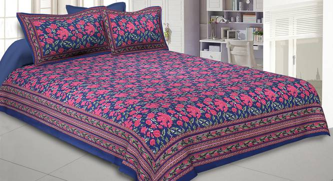 Anton Blue Abstract 150 TC Cotton Double Size Bedsheet with 2 Pillow Covers (Blue, Double Size) by Urban Ladder - Front View Design 1 - 480080