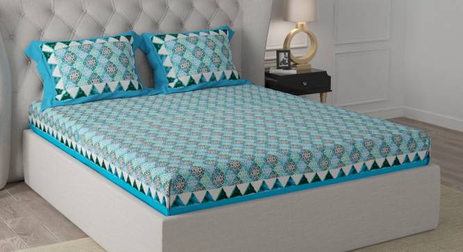 Angelo Blue Abstract 180 TC Cotton Double Size Bedsheet with 2 Pillow Covers (Blue, Double Size) by Urban Ladder - Front View Design 1 - 480126