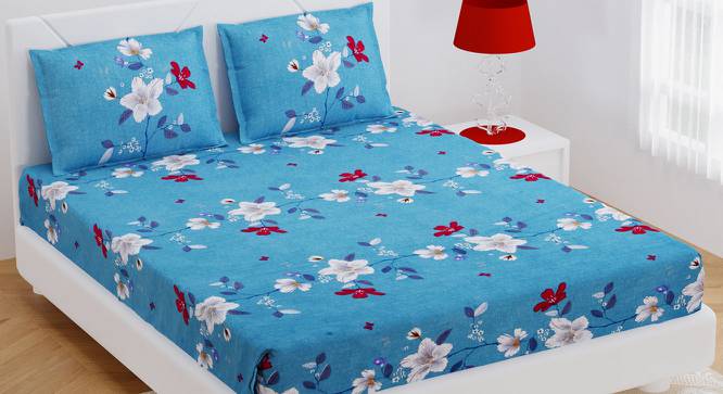Kilian Blue Abstract 180 TC Cotton Double Size Bedsheet with 2 Pillow Covers (Blue, Double Size) by Urban Ladder - Front View Design 1 - 480129