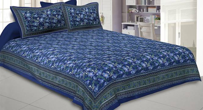 Matheo Blue Abstract 150 TC Cotton Double Size Bedsheet with 2 Pillow Covers (Blue, Double Size) by Urban Ladder - Front View Design 1 - 480148