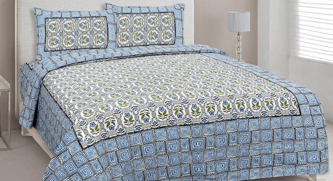 Comet Blue Abstract 180 TC Cotton Double Size Bedsheet with 2 Pillow Covers (Blue, Double Size) by Urban Ladder - Front View Design 1 - 480202