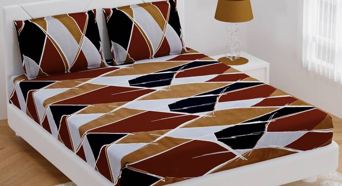 Daniel Brown Abstract 180 TC Cotton Double Size Bedsheet with 2 Pillow Covers (Brown, Double Size) by Urban Ladder - Front View Design 1 - 480271