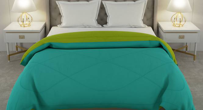Falguni Sea Green-Lemon Green Solid 250 GSM Microfiber Double Bed Comforter (Blue, Double Size) by Urban Ladder - Front View Design 1 - 480308