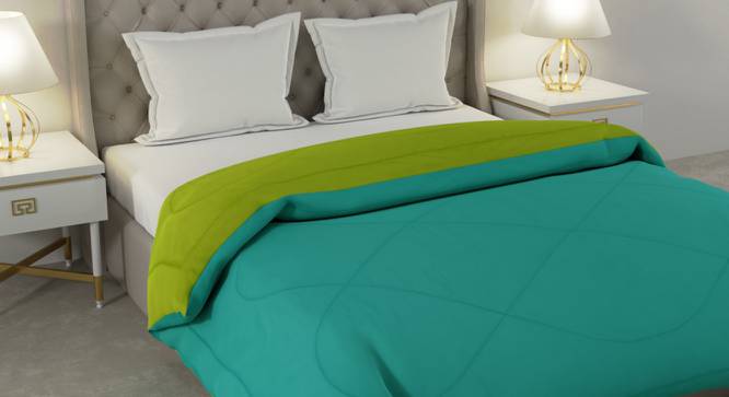 Falguni Sea Green-Lemon Green Solid 250 GSM Microfiber Double Bed Comforter (Blue, Double Size) by Urban Ladder - Cross View Design 1 - 480320