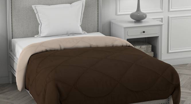 Ekiya Dark Brown-Off White Solid 250 GSM Microfiber Single Bed Comforter (Brown, Single Size) by Urban Ladder - Cross View Design 1 - 480325