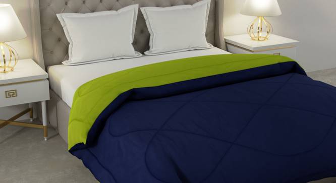 Falguni Navy Blue-lemon Green Solid 250 GSM Microfiber Double Bed Comforter (Double Size, Navy Blue & Lemon Green) by Urban Ladder - Cross View Design 1 - 480366