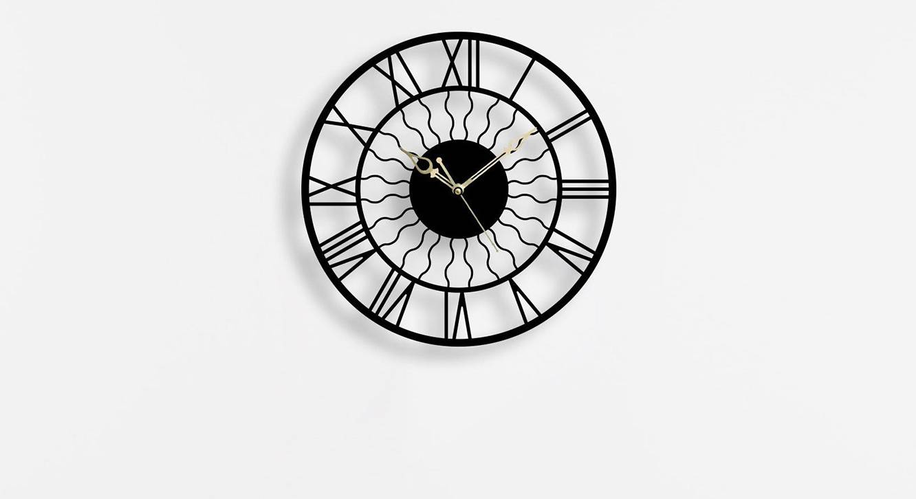 Black Metal Round Analog Wall Clock Urban Ladder