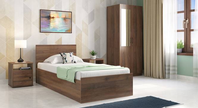 Zoey Basic Storage Bedroom Set (Single Bed+ 2 Door Wardrobe +Bedside) (Classic Walnut Finish) by Urban Ladder - Design 1 Full View - 480893