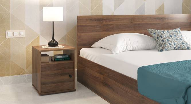 Zoey Bedside Table (Classic Walnut Finish, With Shutter Configuration) by Urban Ladder - Design 1 Full View - 480924