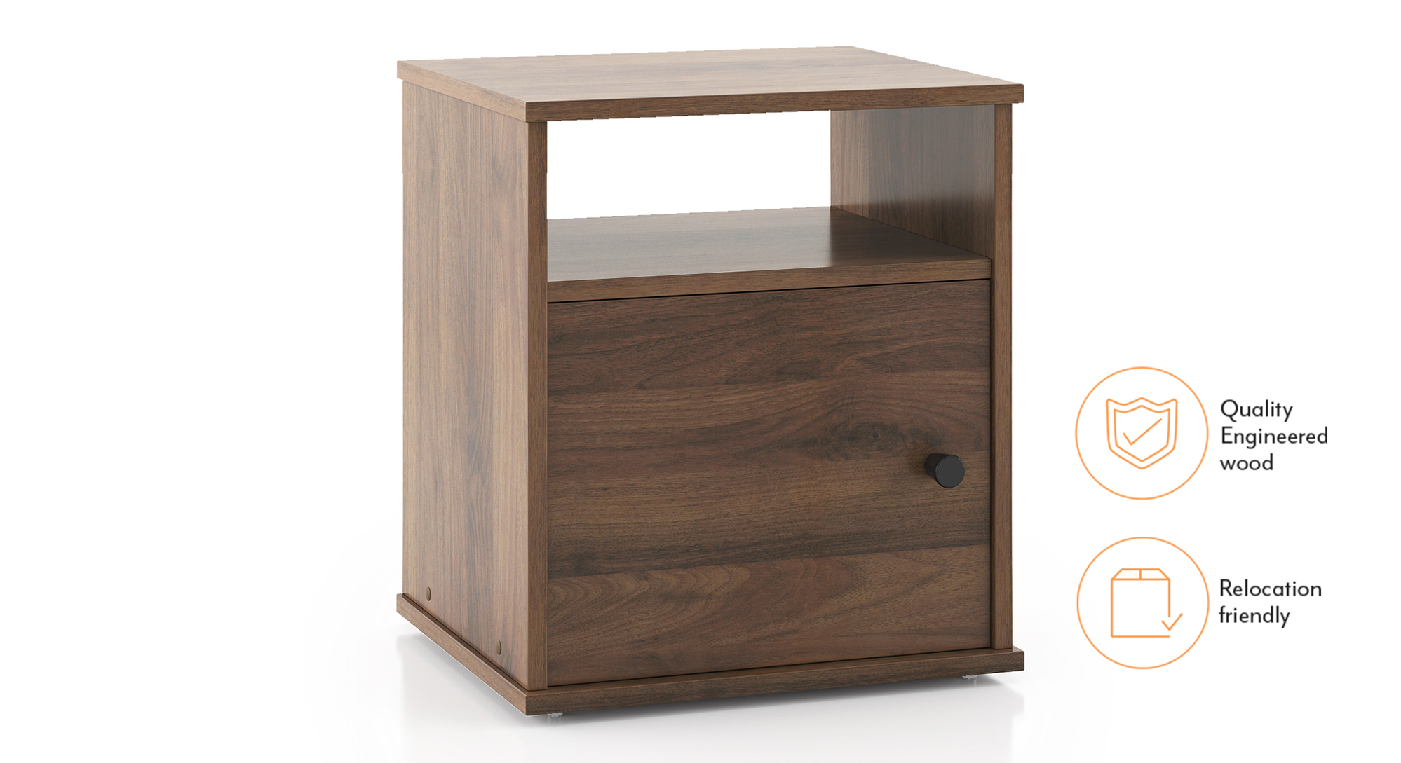 Zoey Engineered Wood Bedside Table in Classic Walnut Finish Urban Ladder