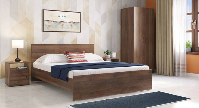 Zoey Standard Bedroom Set (Queen Bed+ 2 Door Wardrobe +2 Bedside) (Classic Walnut Finish) by Urban Ladder - Design 1 Full View - 481004