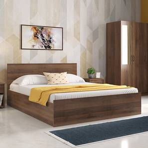 Beds With Storage Design Zoey Engineered Wood Queen Size Box Storage Bed in Classic Walnut Finish