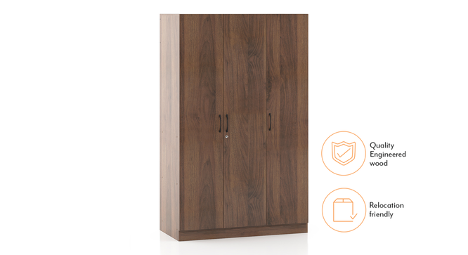 Zoey Three Door Wardrobe (Without Mirror Configuration, Classic Walnut Finish) by Urban Ladder - Cross View Design 1 - 481069