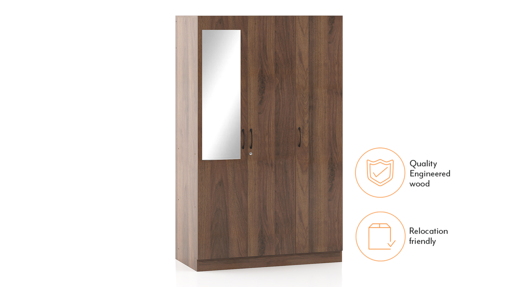 Zoey Engineered Wood 3 Door Wardrobe With Mirror in Classic Walnut