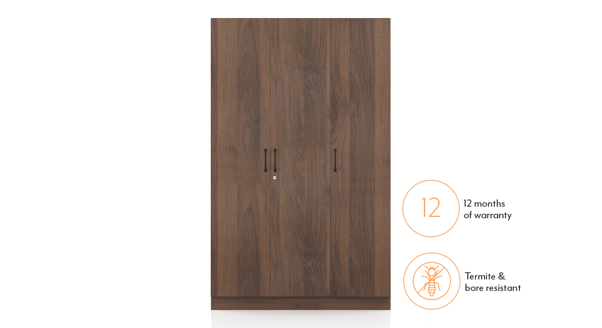 Zoey Engineered Wood 3 Door Wardrobe With Mirror in Classic Walnut