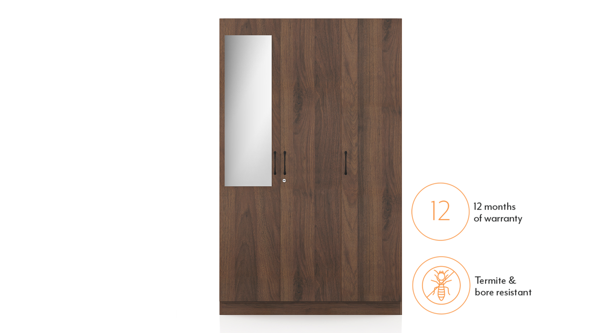 Zoey Engineered Wood 3 Door Wardrobe With Mirror in Classic Walnut