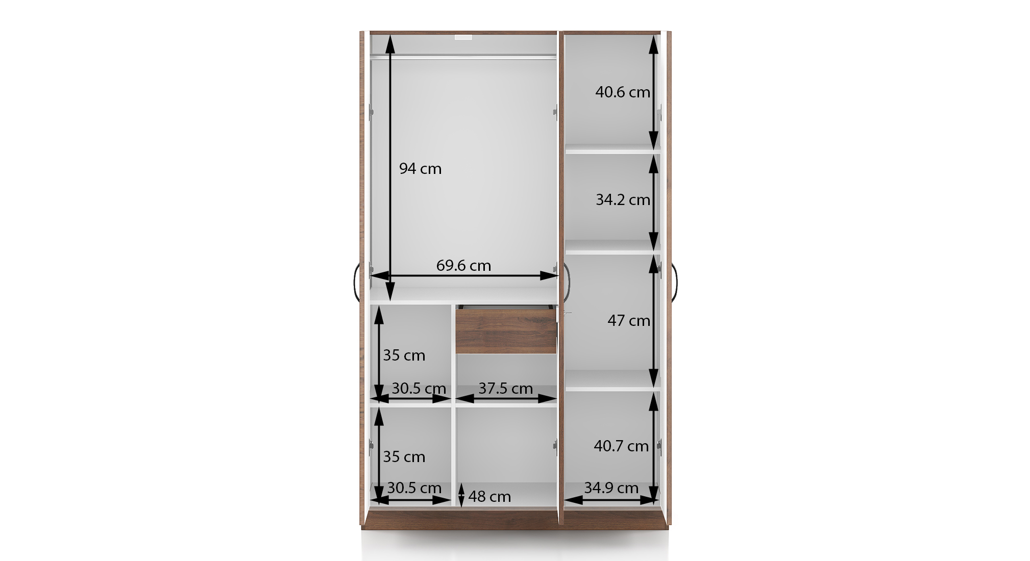 Zoey three door wardrobe with draw with mirror classic walnut 8