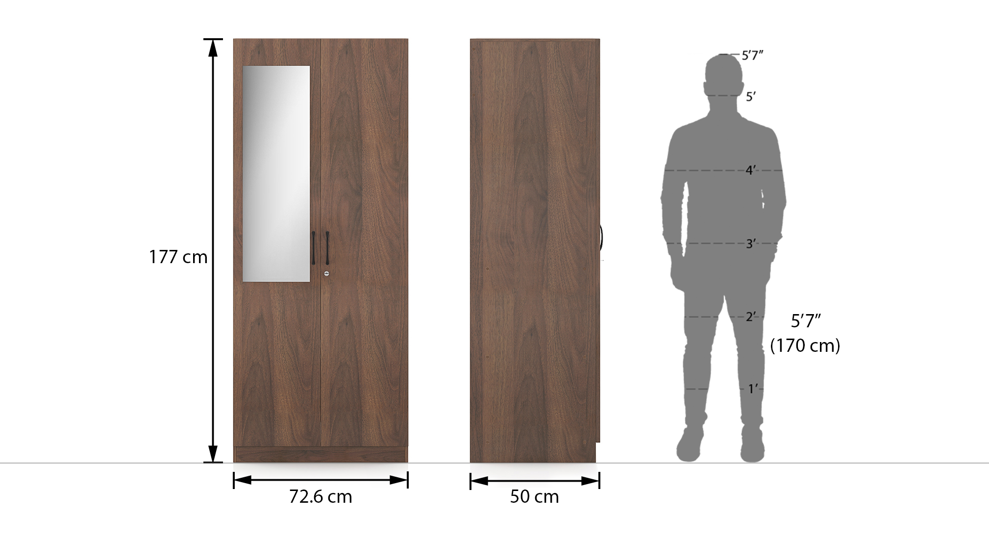 Zoey two door wardrobe with draw with mirror classic walnut 10