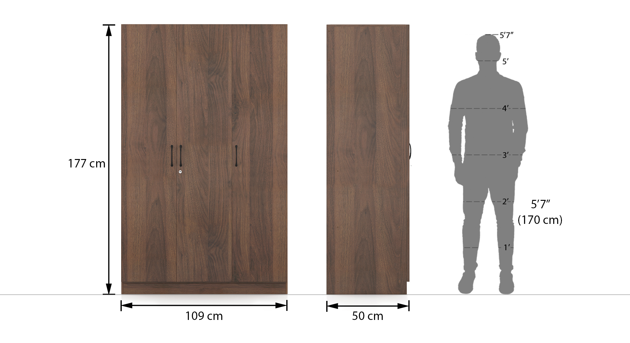 Zoey three doorwardrobe with drawer classic walnut 10