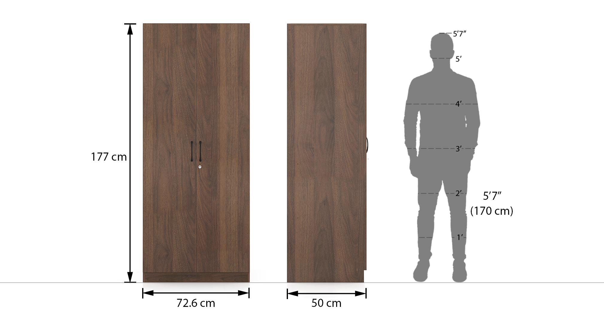 Zoey two door wardrobe with drawer classic walnut 10