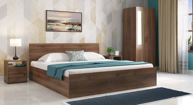 Zoey Standard Storage Bedroom Set (Queen Bed+ 2 Door Wardrobe +2 Bedside) (Classic Walnut Finish) by Urban Ladder - Full View Design 1 - 481121