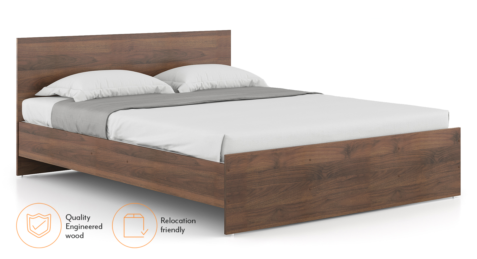 Zoey Engineered Wood Queen Size Bed in Classic Walnut Finish Urban Ladder