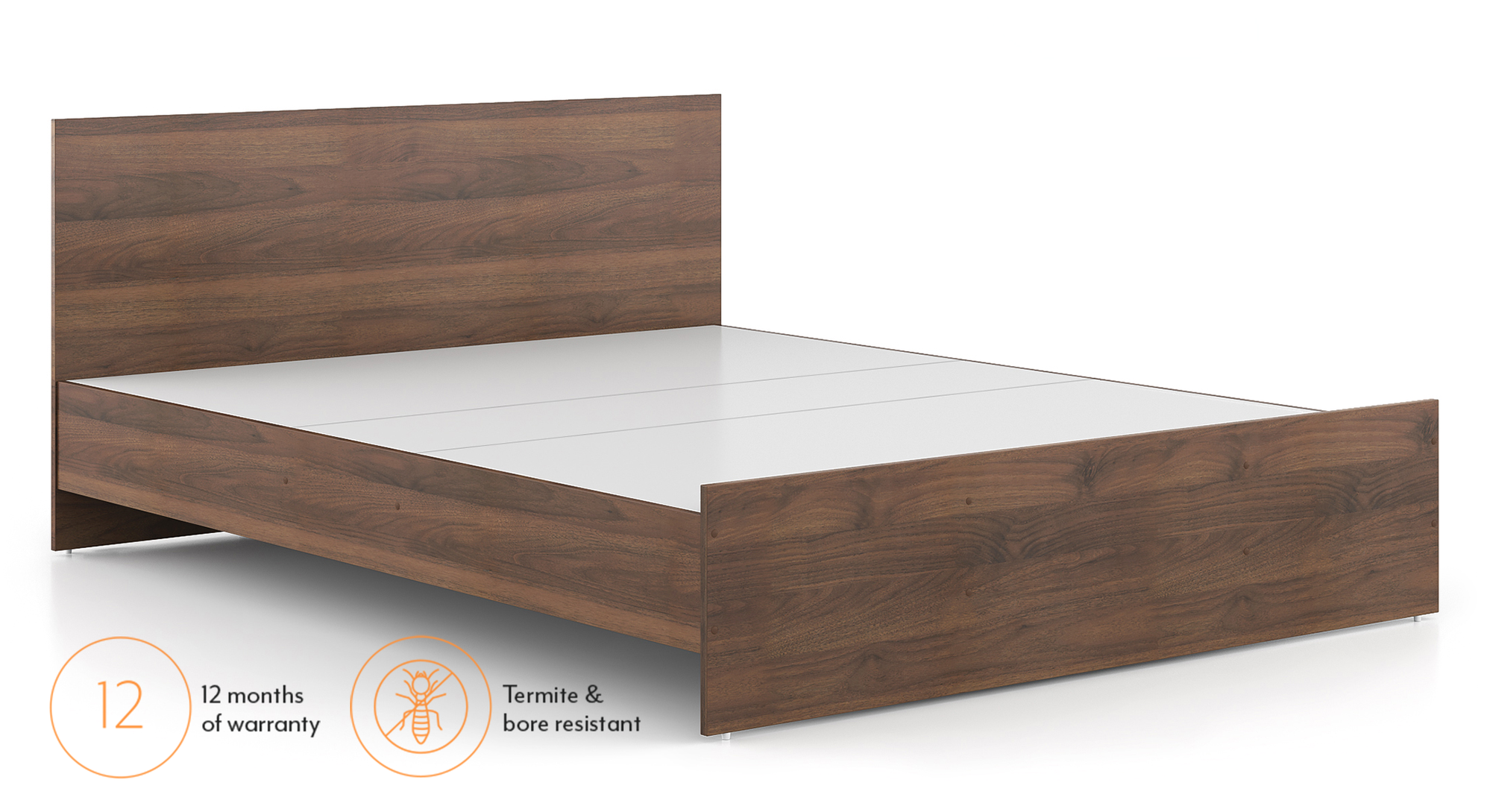 Zoey Engineered Wood Queen Size Bed in Classic Walnut Finish Urban Ladder