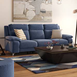 Three Seater Recliner Sofas Design Emila Fabric Seater Motorized Recliner in Blue Colour