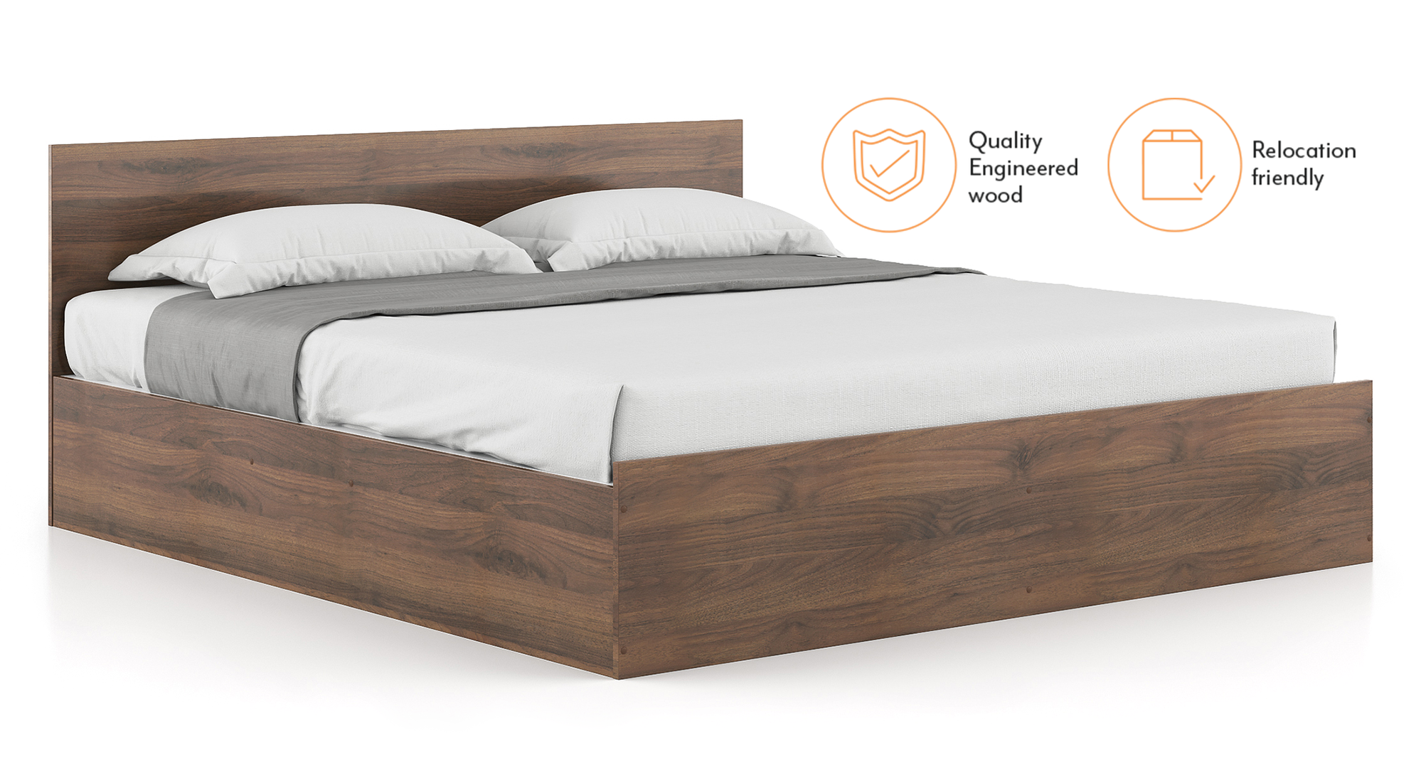 Zoey Engineered Wood King Size Box Storage Bed in Classic Walnut Finish
