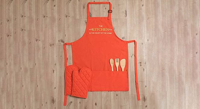 Baylie Cotton Apron Set in Red Color - Set of 3 (Maroon) by Urban Ladder - Cross View Design 1 - 481599