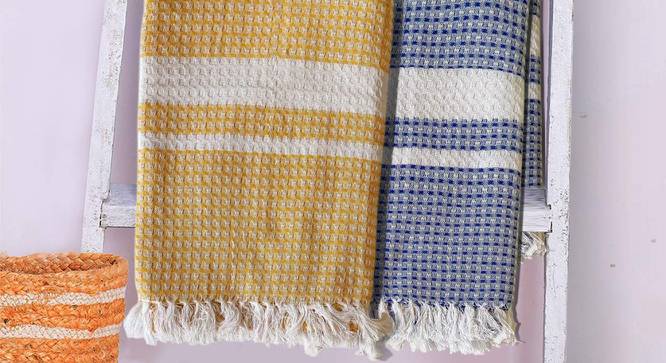 Neddie Yellow Blue Solid 250 GSM 28x59 Inches Cotton Bath Towel- Set of 2 (Yellow & Blue) by Urban Ladder - Cross View Design 1 - 482013