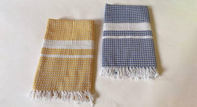 Neddie Yellow Blue Solid 250 GSM 28x59 Inches Cotton Bath Towel- Set of 2 (Yellow & Blue) by Urban Ladder - Front View Design 1 - 482027
