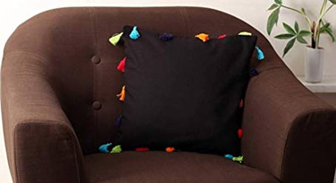 Aubrey Black Modern 18x18 Inches Cotton Cushion Cover (Black, 46 x 46 cm  (18" X 18") Cushion Size) by Urban Ladder - Cross View Design 1 - 482585