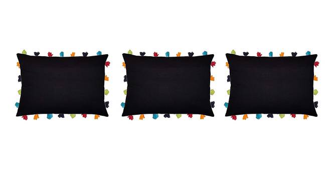 Edie Black Modern 14x20 Inches Cotton Cushion Cover - Set of 3 (Black, 36 x 51 cm  (14" X 20") Cushion Size) by Urban Ladder - Front View Design 1 - 482709