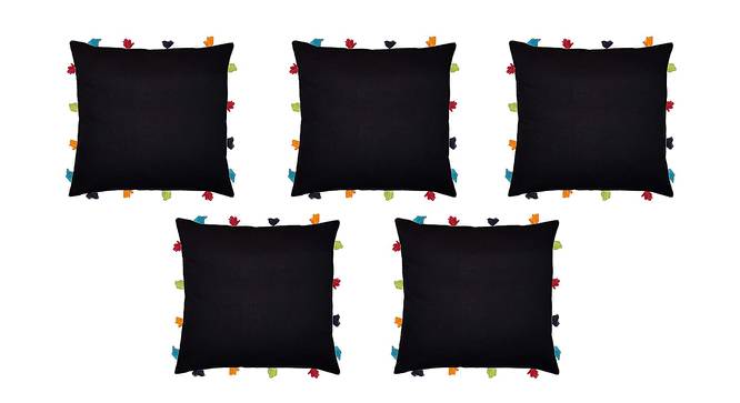 Quinn Black Modern 14x14 Inches Cotton Cushion Cover - Set of 5 (Black, 35 x 35 cm  (14" X 14") Cushion Size) by Urban Ladder - Front View Design 1 - 482812
