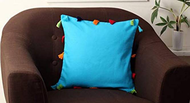 Leonard Blue Modern 24x24 Inches Cotton Cushion Cover (Blue, 61 x 61 cm  (24" X 24") Cushion Size) by Urban Ladder - Cross View Design 1 - 482885