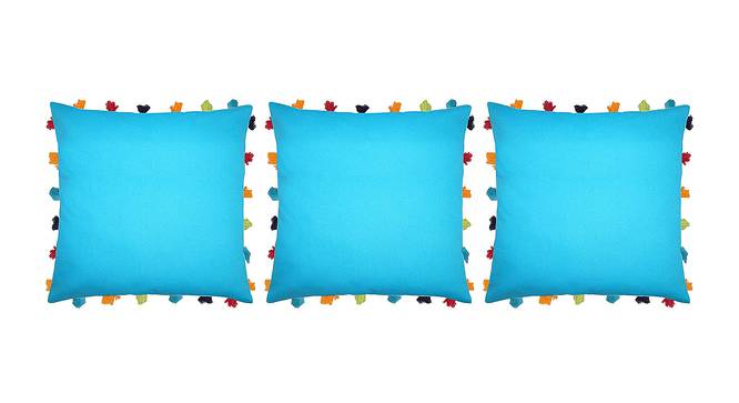 Lowell Blue Modern 18x18 Inches Cotton Cushion Cover -Set of 3 (Blue, 46 x 46 cm  (18" X 18") Cushion Size) by Urban Ladder - Front View Design 1 - 482908