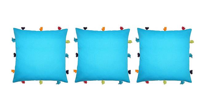 Echo Blue Modern 12x12 Inches Cotton Cushion Cover -Set of 3 (Blue, 30 x 30 cm  (12" X 12") Cushion Size) by Urban Ladder - Front View Design 1 - 483004