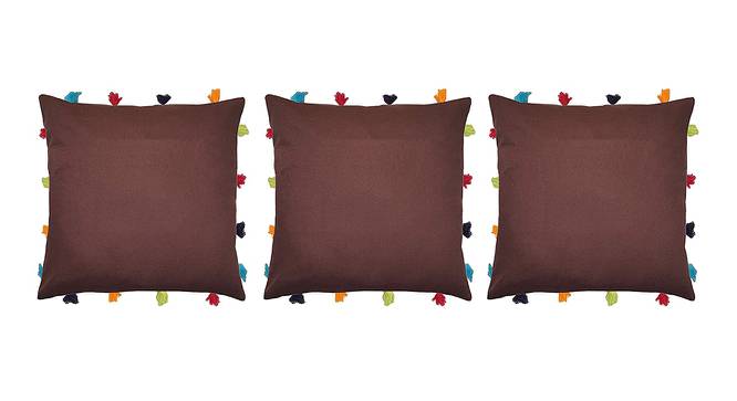 Layla Brown Modern 14x14 Inches Cotton Cushion Cover - Set of 3 (Brown, 35 x 35 cm  (14" X 14") Cushion Size) by Urban Ladder - Front View Design 1 - 483104