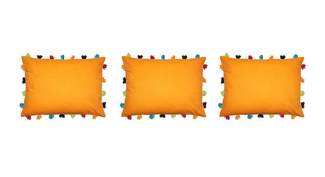 Flora Orange Modern 14x20 Inches Cotton Cushion Cover - Set of 3 (Orange, 36 x 51 cm  (14" X 20") Cushion Size) by Urban Ladder - Front View Design 1 - 483393