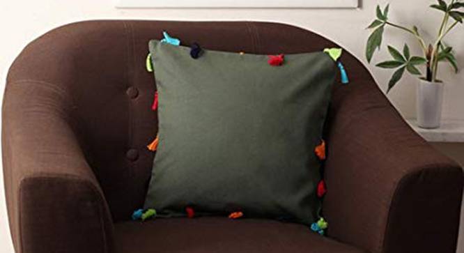 Bay Green Modern 14x14 Inches Cotton Cushion Cover (Green, 35 x 35 cm  (14" X 14") Cushion Size) by Urban Ladder - Cross View Design 1 - 483561