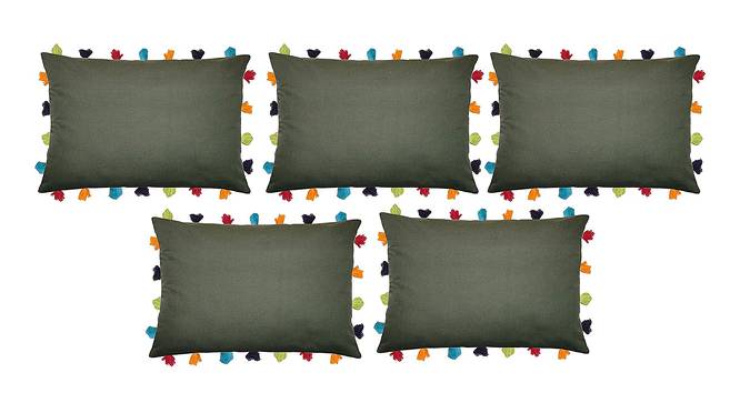 Juniper Green Modern 14x20 Inches Cotton Cushion Cover - Set of 5 (Green, 36 x 51 cm  (14" X 20") Cushion Size) by Urban Ladder - Front View Design 1 - 483596