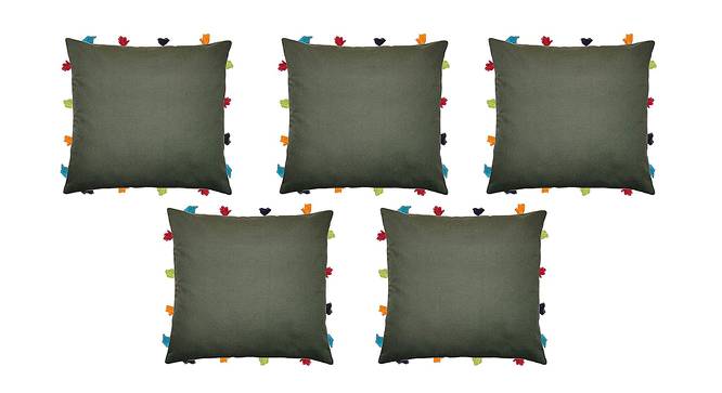 Simone Green Modern 14x14 Inches Cotton Cushion Cover - Set of 5 (Green, 35 x 35 cm  (14" X 14") Cushion Size) by Urban Ladder - Front View Design 1 - 483699