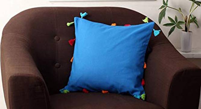 Arden Blue Modern 14x14 Inches Cotton Cushion Cover (Blue, 35 x 35 cm  (14" X 14") Cushion Size) by Urban Ladder - Cross View Design 1 - 483860