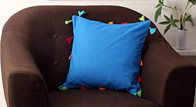 Brooks Blue Modern 18x18 Inches Cotton Cushion Cover (Blue, 46 x 46 cm  (18" X 18") Cushion Size) by Urban Ladder - Cross View Design 1 - 483869