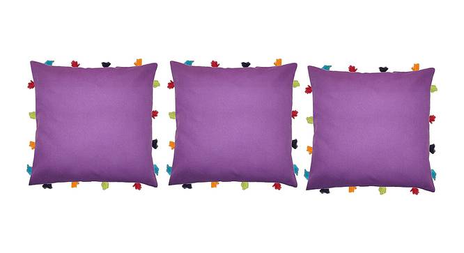 Mae Purple Modern 14x14 Inches Cotton Cushion Cover - Set of 3 (Purple, 35 x 35 cm  (14" X 14") Cushion Size) by Urban Ladder - Front View Design 1 - 484385