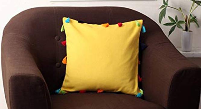 Ambrose Yellow Modern 18x18 Inches Cotton Cushion Cover (Yellow, 46 x 46 cm  (18" X 18") Cushion Size) by Urban Ladder - Cross View Design 1 - 484554
